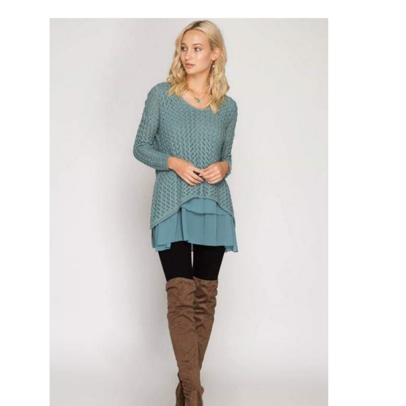 Knit & Chiffon Layered Tunic - Picture 3 of 3